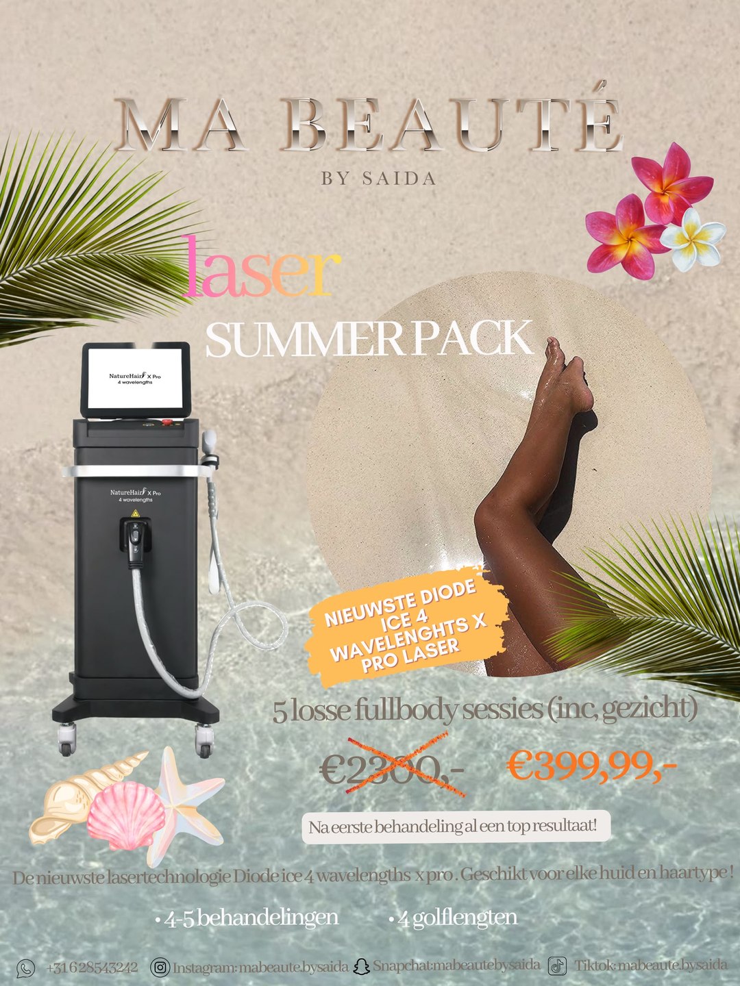 Ma Beauté Laser Summer Pack: 5 losse fullbody sessies inclusief gezicht voor 399,99 euro